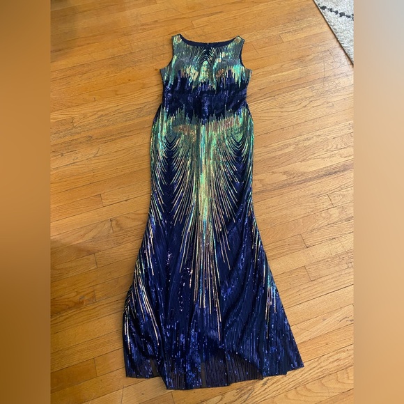 O-Neck, Navy sequined party dress, Evening dress - Picture 2 of 7